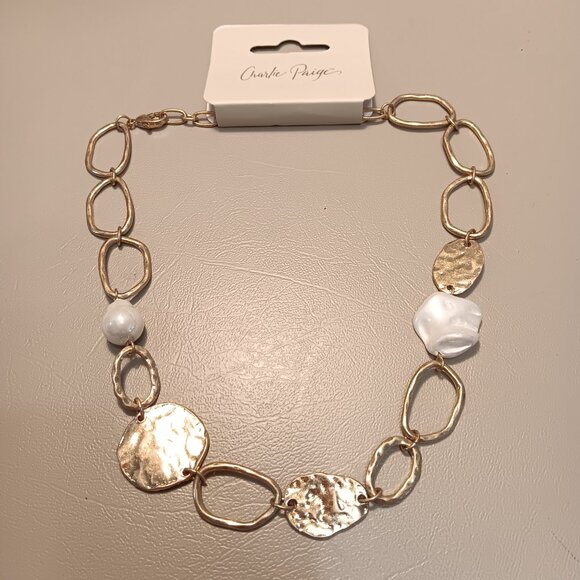 Charlie Paige women's matching set gold tone coin faux pearl necklace & earrings - Picture 3 of 13